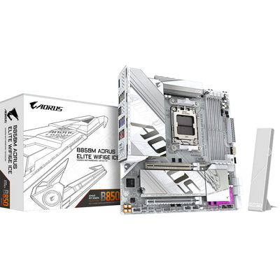 Gigabyte B850M Aorus Elite WiFi6E Ice Socket AM5 Mainboard (silberweiß, RAID, 2,5GB-LAN, WiFi 6E, BT, Sound, µATX)