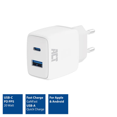ACT-Konnektivität USB-C USB-A Ladegerät 20W mit Lieferung PPP, Quin