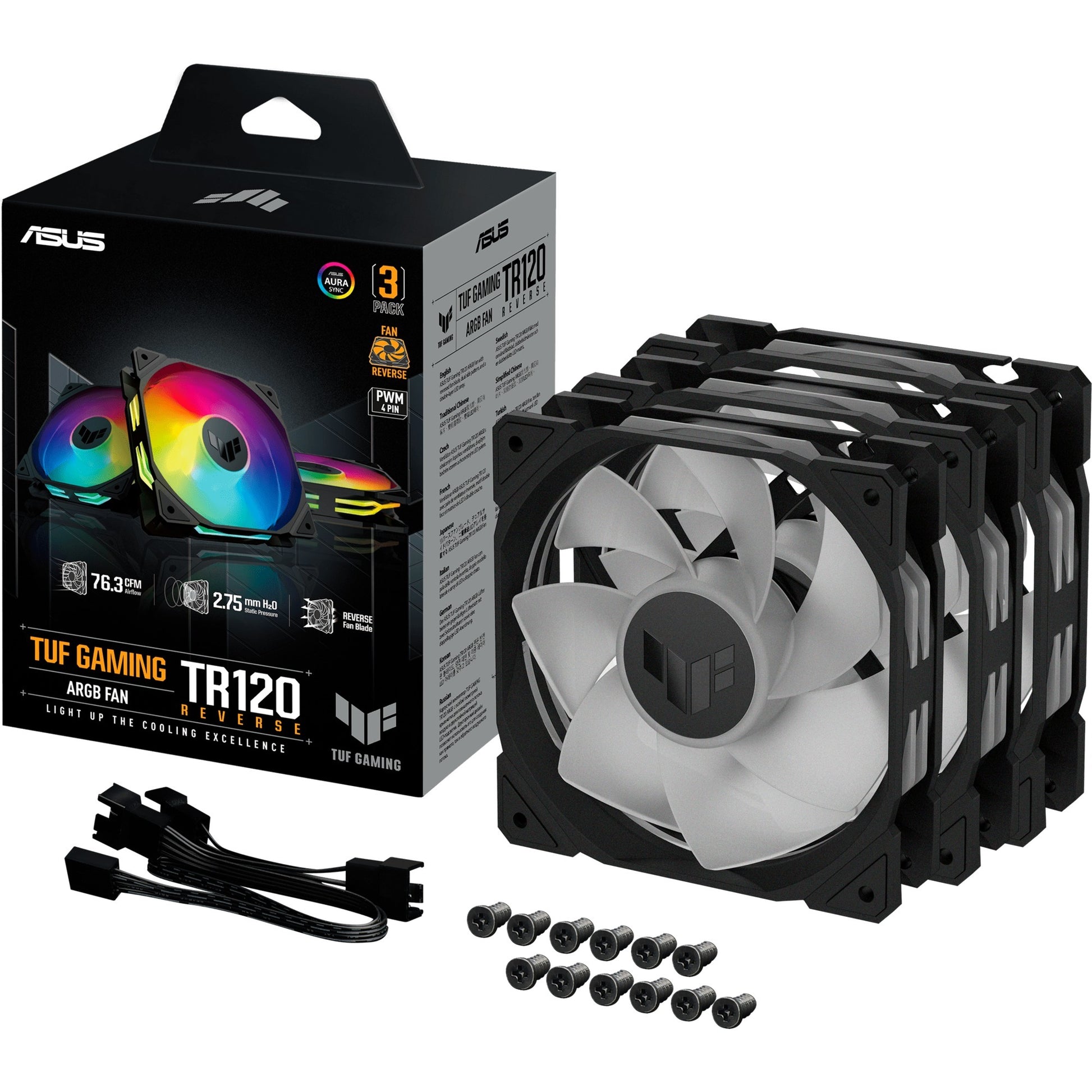 Asus Tuf Gaming TR120 Argb Reverse Fan Pack, 3 Teile