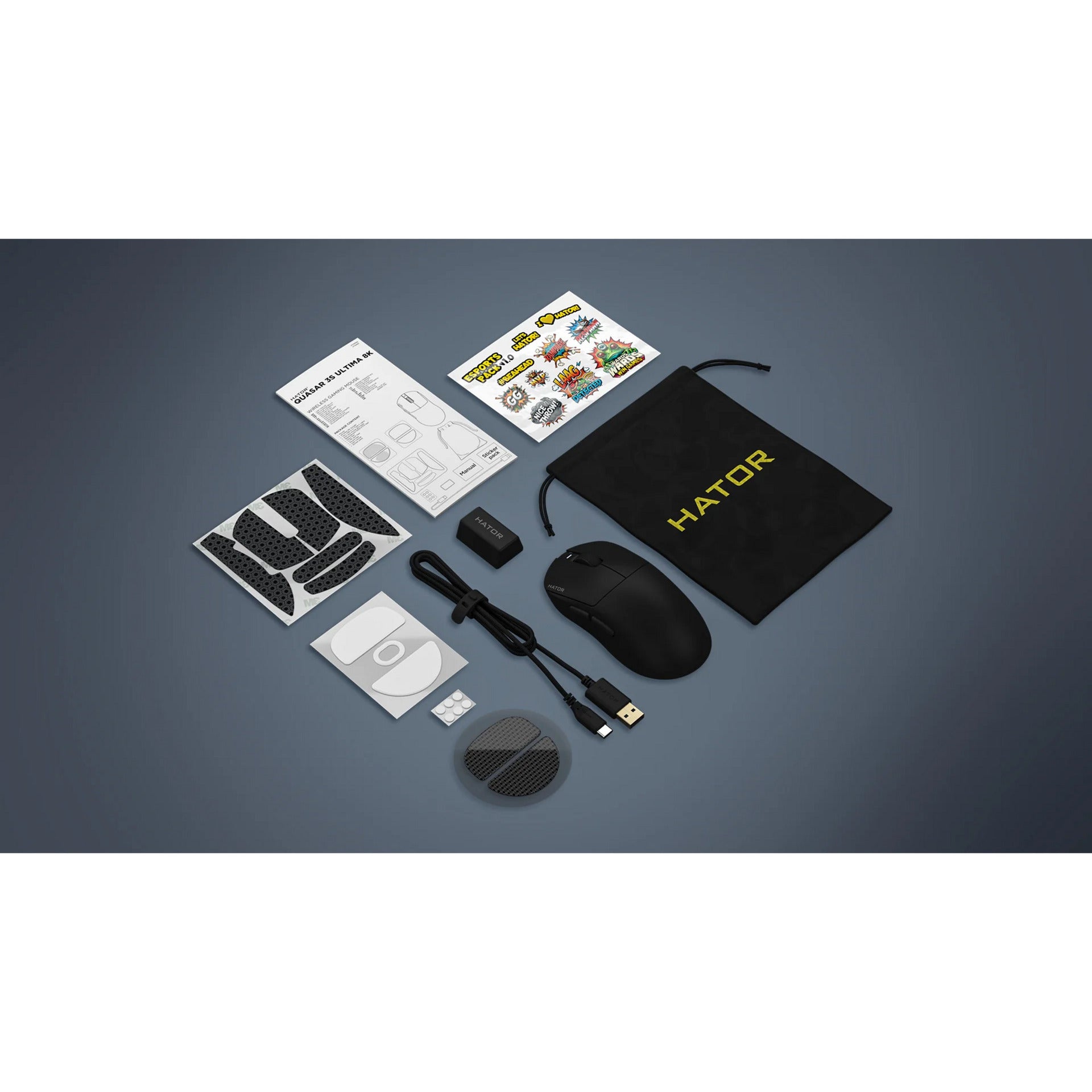 Hator Quasar 3S Ultima 8K Kabellose Gaming-Maus (Schwarz, 30.000 DPI, 2,4 GHz Bluetooth USB)