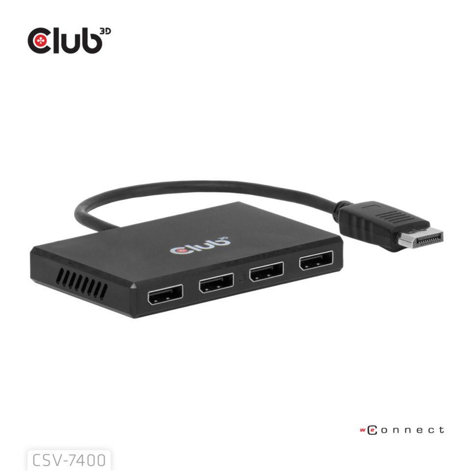 Club 3D DisplayPort Quad Monitor Hub MST 4x 4K30Hz DisplayPort Splitter (Schwarz)
