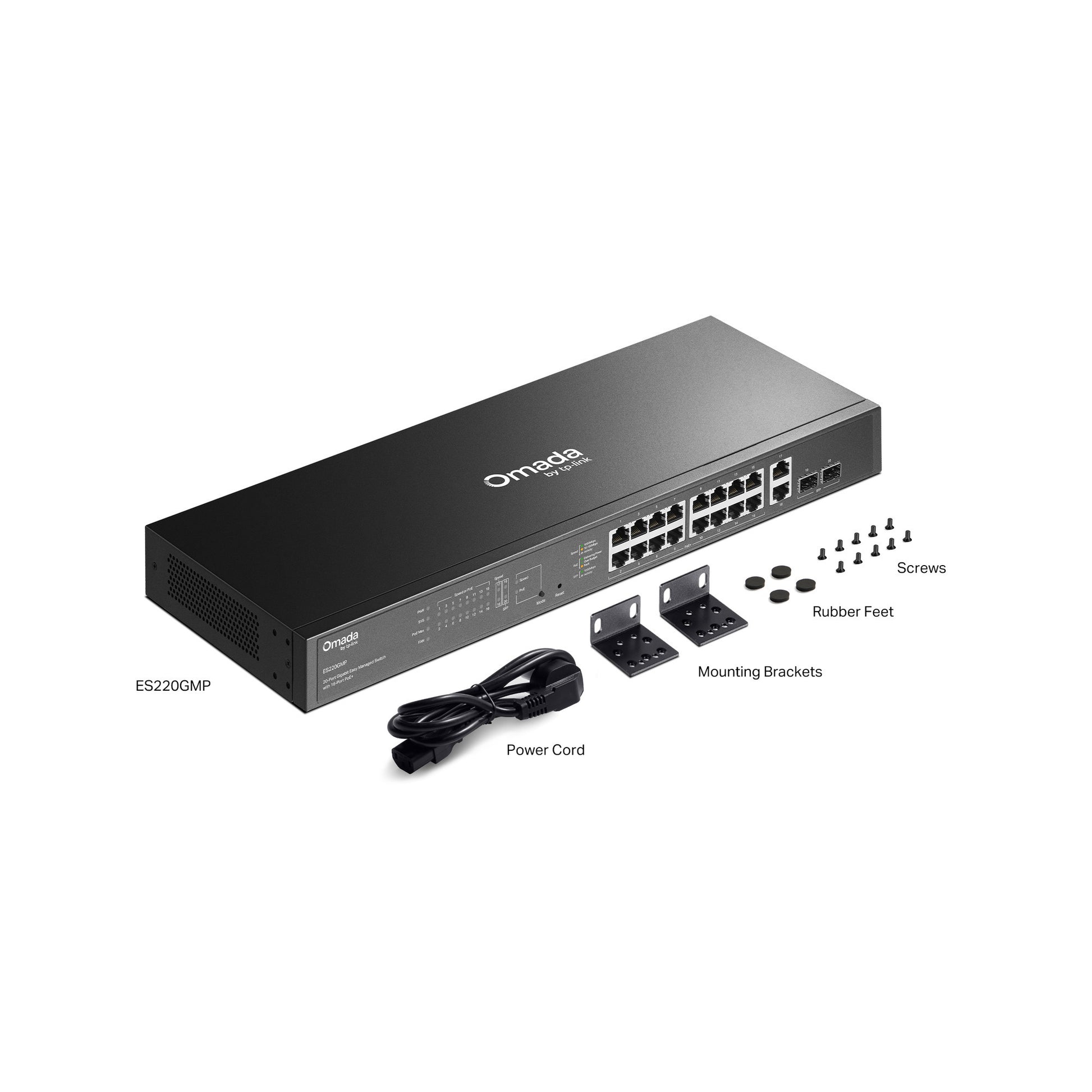 Tp-Link Omada ES220GMP 20-Port-Gigabit-Easy-Managed-Switch (schwarz, 16x PoE+, 2x Gigabit SFP)