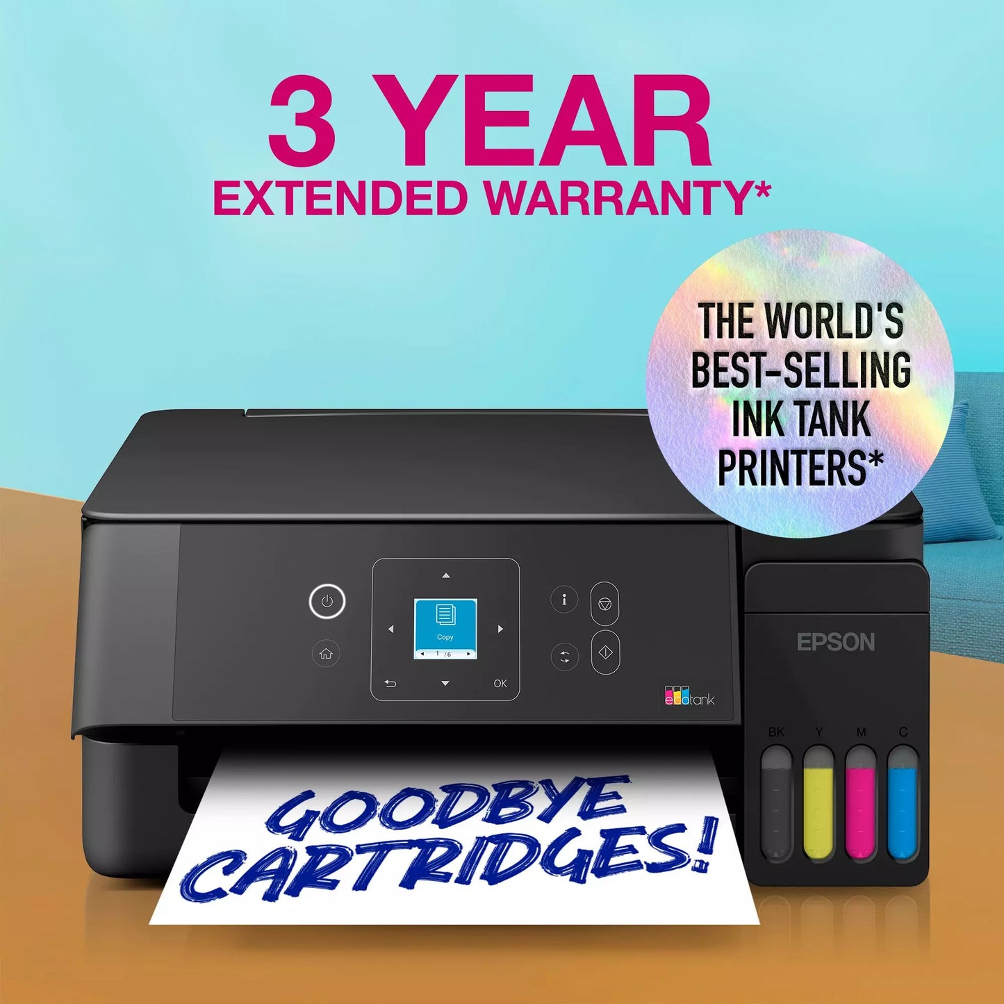 Epson Ecotank et-2922 All-in-One-Tintenstrahldrucker (Schwarz, Scannen, Kopieren, WLAN, inklusive bis zu 3 Jahre Tinte, C11cl63416)