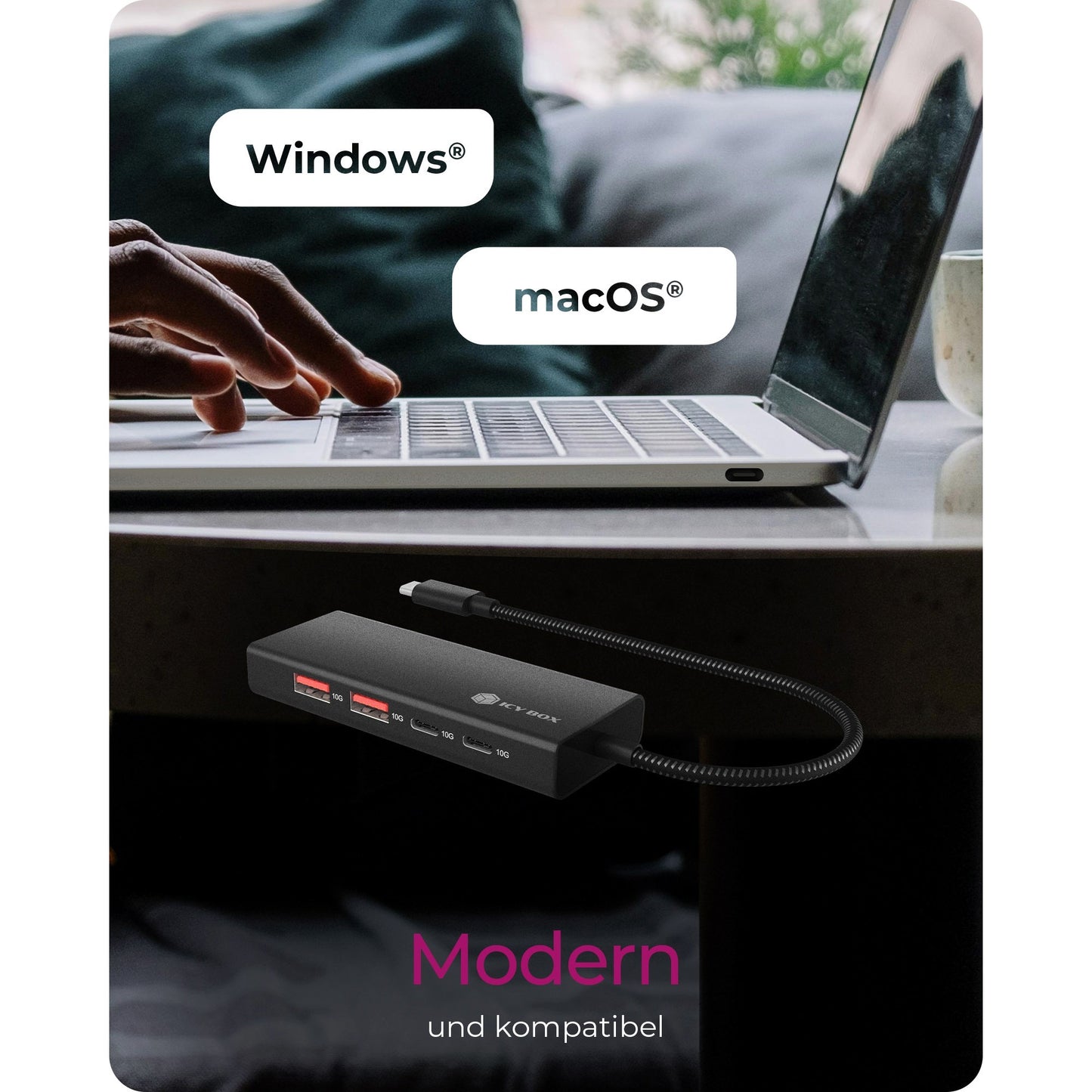 Icy Box 4-Fever Hub mit USB-C 3.2 Gen 2