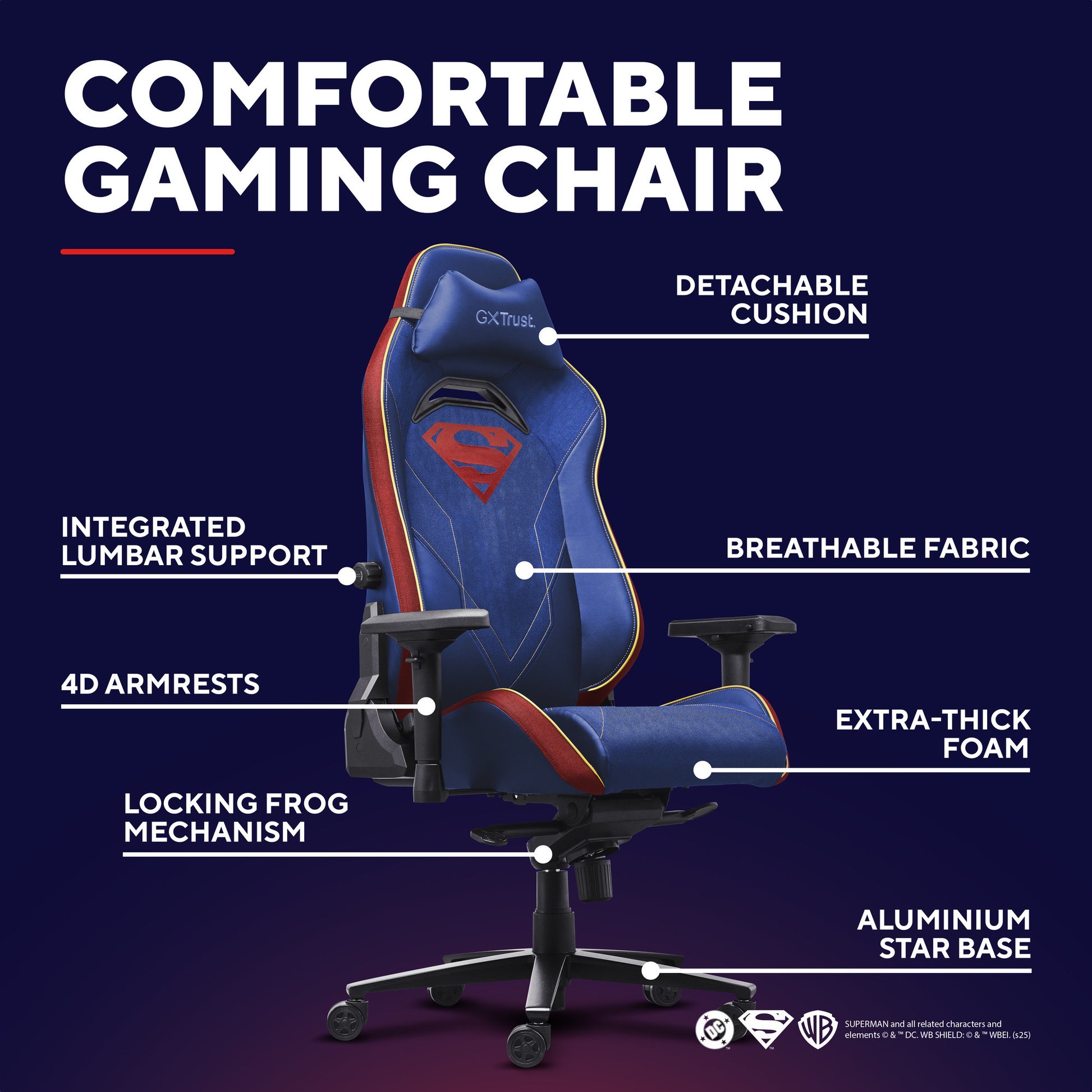 Trust GXT 721SM Ruya Pro Premium bequemer Gaming-Stuhl (Blau Rot)