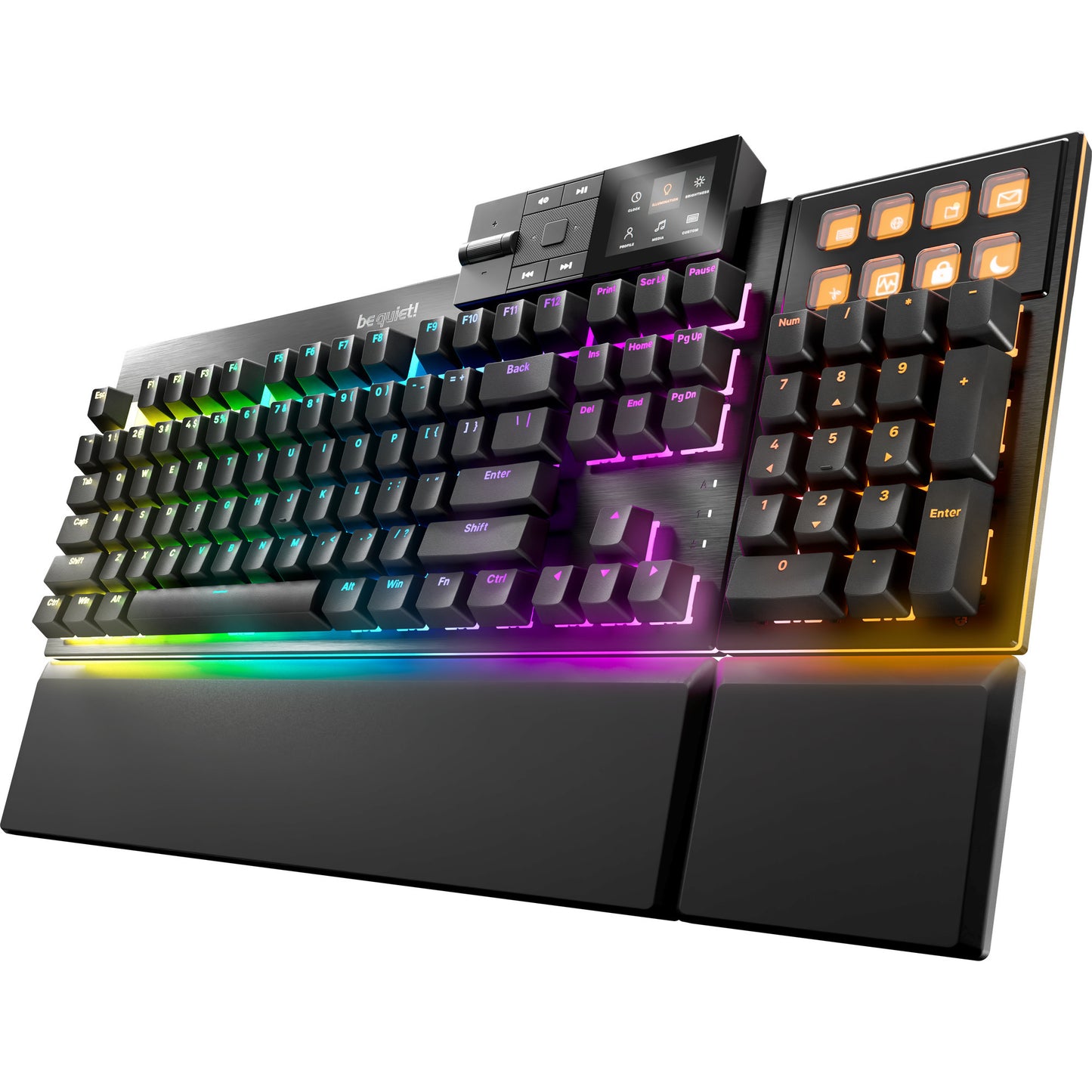 Ruhig sein! Dark Mount Silent Tactile RGB mechanische Gaming-Tastatur (schwarz, US-Layout (QWERTY), Silent Tactile, 100 %, Argb, PBT Double-Shot-Tastenkappen, Media Dock)