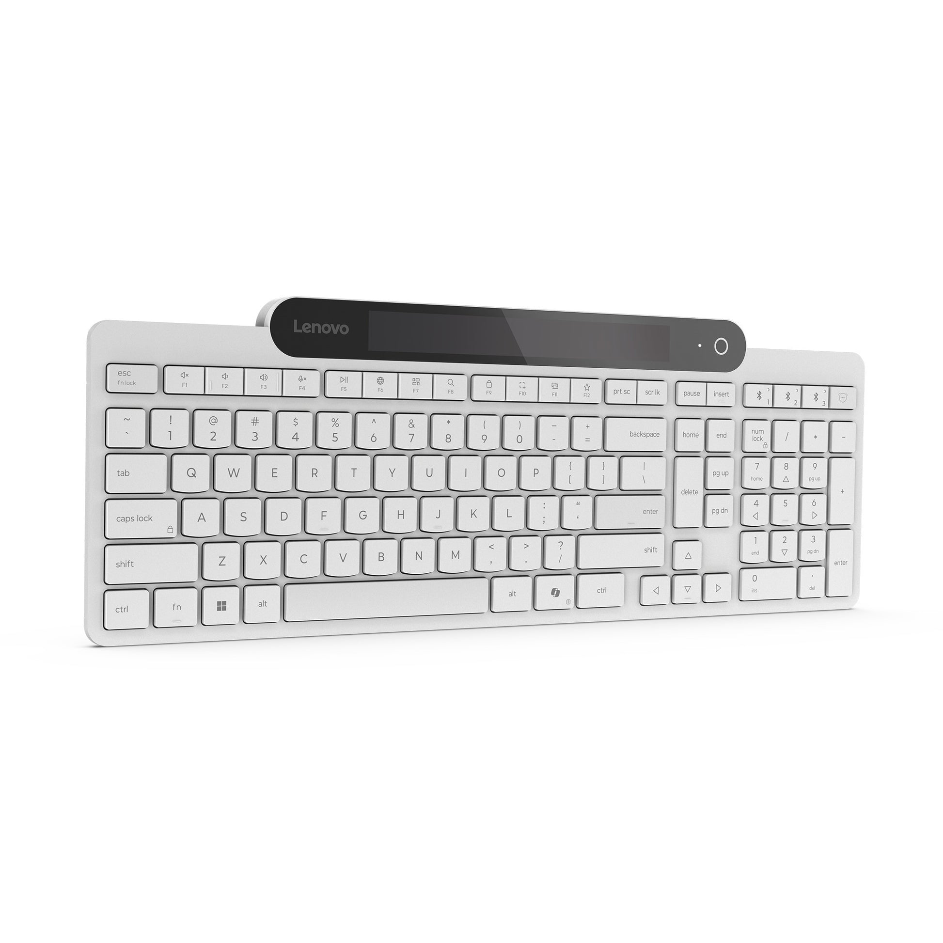 Lenovo 800 selbstladende Bluetooth-Tastatur (weiß, US-Layout (QWERTY), Stößel, 100 %, Stößelschalter, Bluetooth 5.1, USB-C)