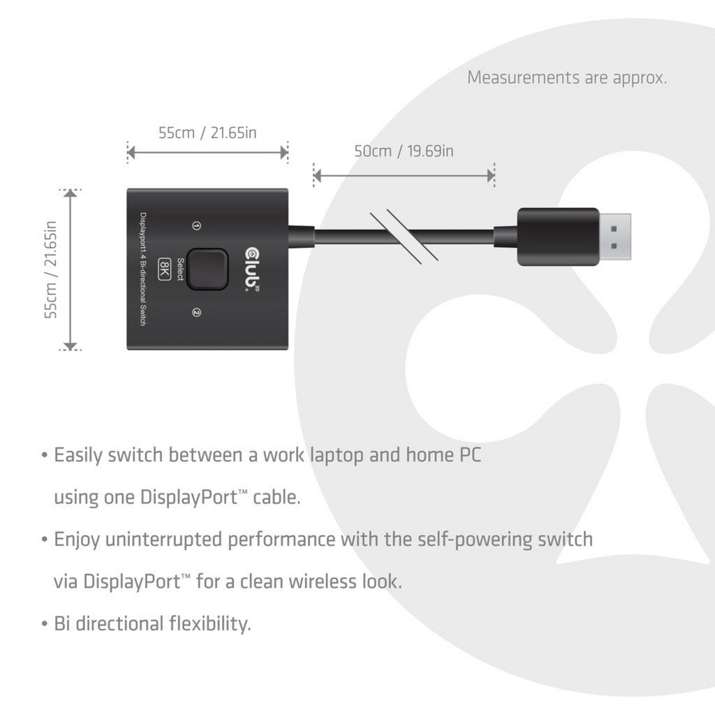 Club 3D DisplayPort 2-in-1 Bidirektionaler 8K-Switch DisplayPort-Switch (Schwarz)