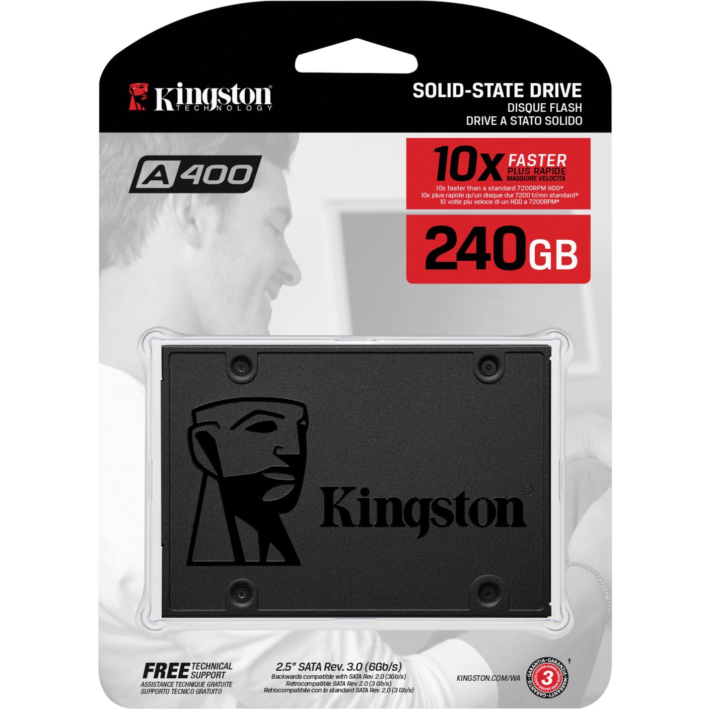 Kingston Kingston SA400S37 240G A400 SSD, 2,5 Zoll, 240 GB, SATA3, 500 MB S., 350 MB S., 0,279W, Schwarz, Schwarz
