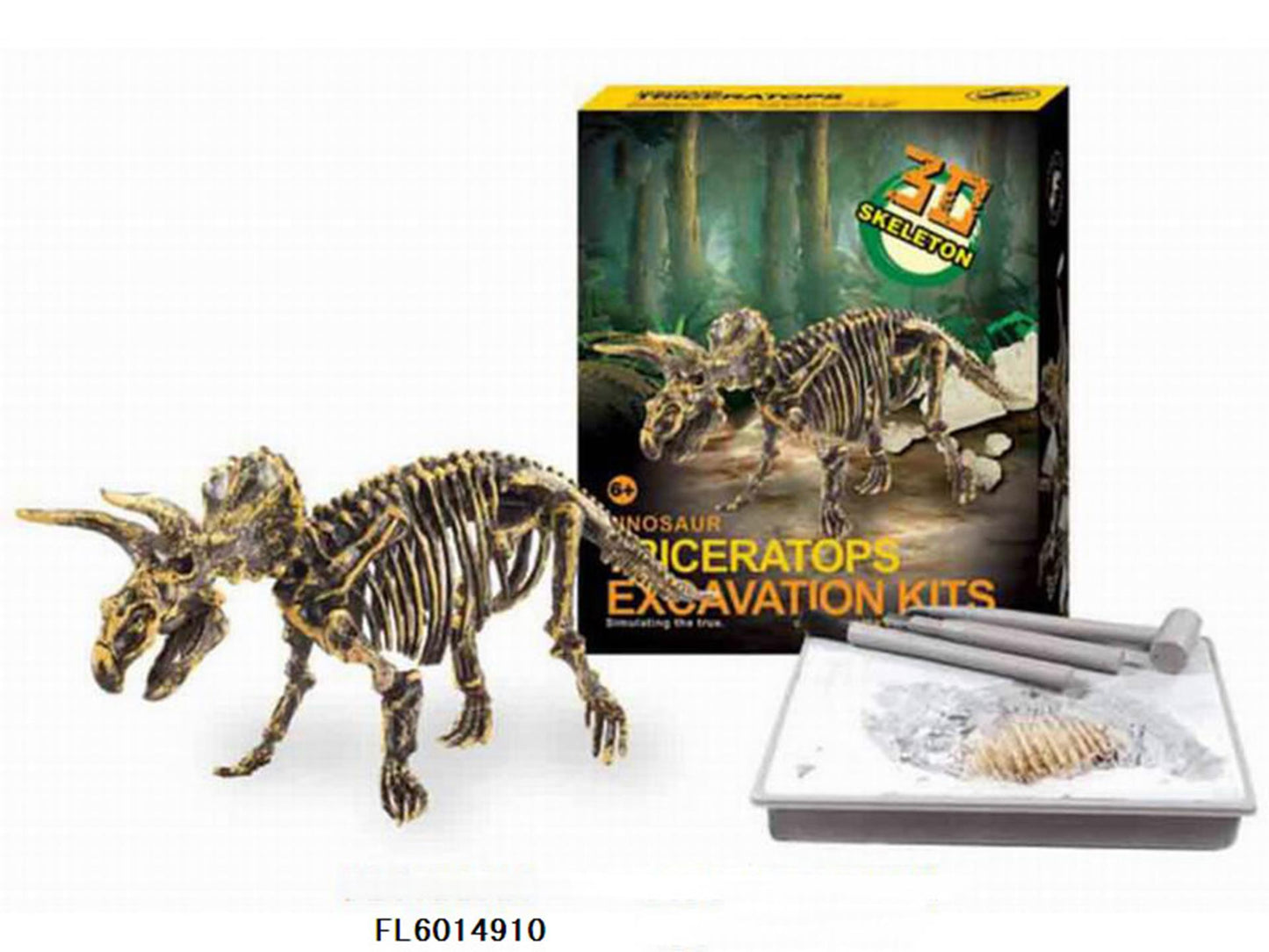 Aro schnitzt ein Dinosaurierskelett, einen Triceratops, 23 cm
