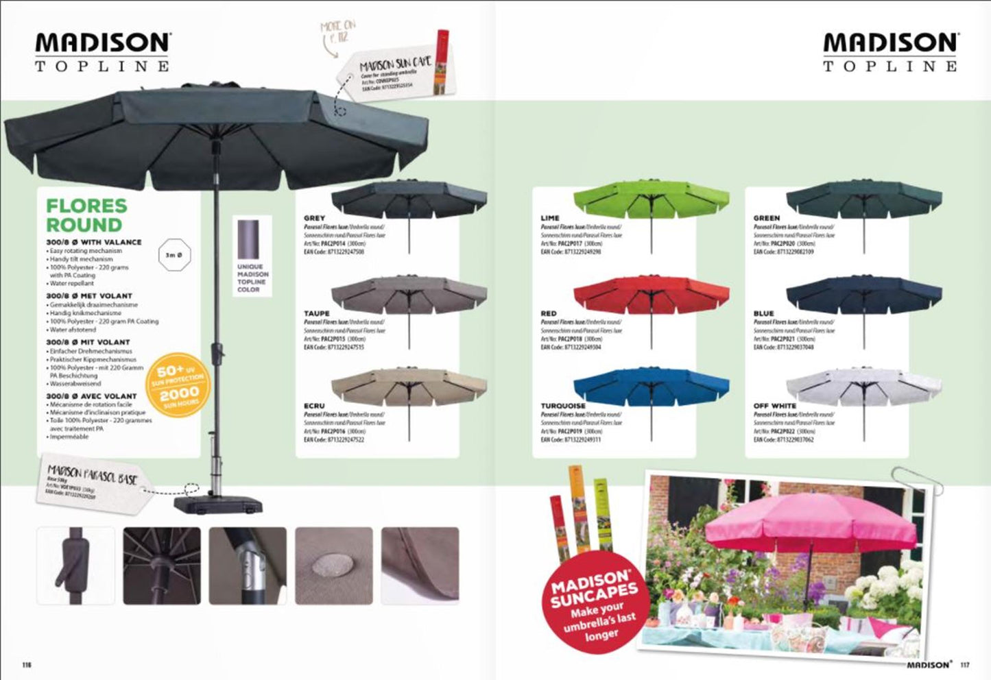 Madison Parasol Flores Luxusrunde 300 cm Grau