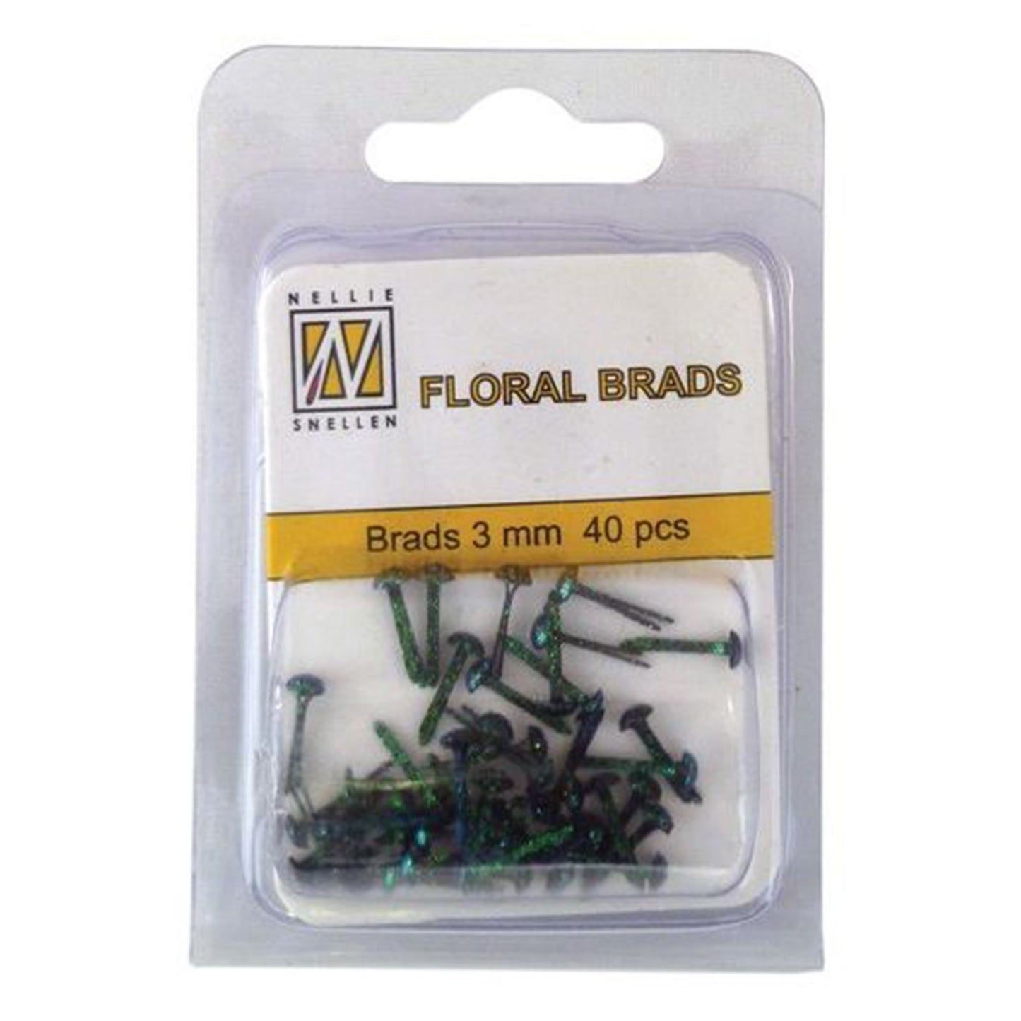 Nellies Wahl • Blumen-Glitzernadeln 3 mm. 40 Stück Packung mit schwarzem, grünem Glitzer