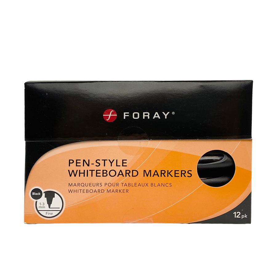 Foray Whiteboard-Marker im Stiftstil, schwarz, 12 Stück