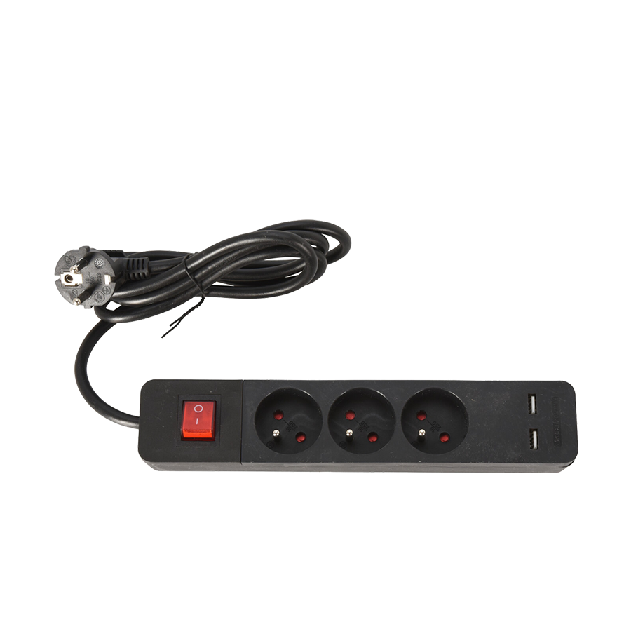 Fx-Steuersteckdose 3-fach USB schwarz 140 cm