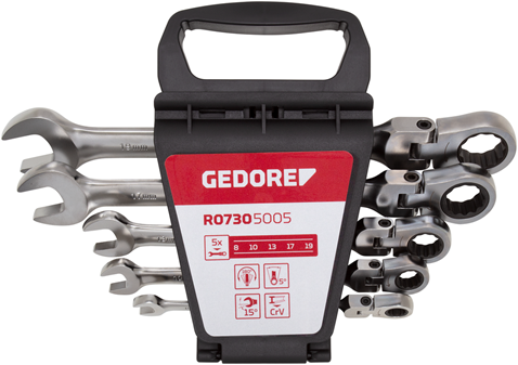 Gedore Red Ringratel-Staffel-Tasten mit Kniegelenk SW 8-19 mm 5-teiliger