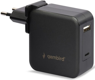 Gembird USB-C-Schnellladegerät, Laptop-Netzteil 60 W, USB + USB-C, Schwarz – 9550195