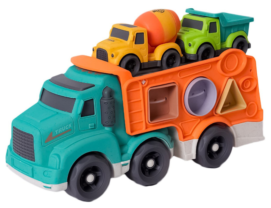 Biospielzeug-Truck aus Biokunststoff mit Formensortierer - inkl. 2 kleine Karren