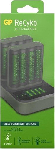 GP Batterieladegerät USB 2h mit 4x2600mA AA-Batterie + 2xDock - 3503093