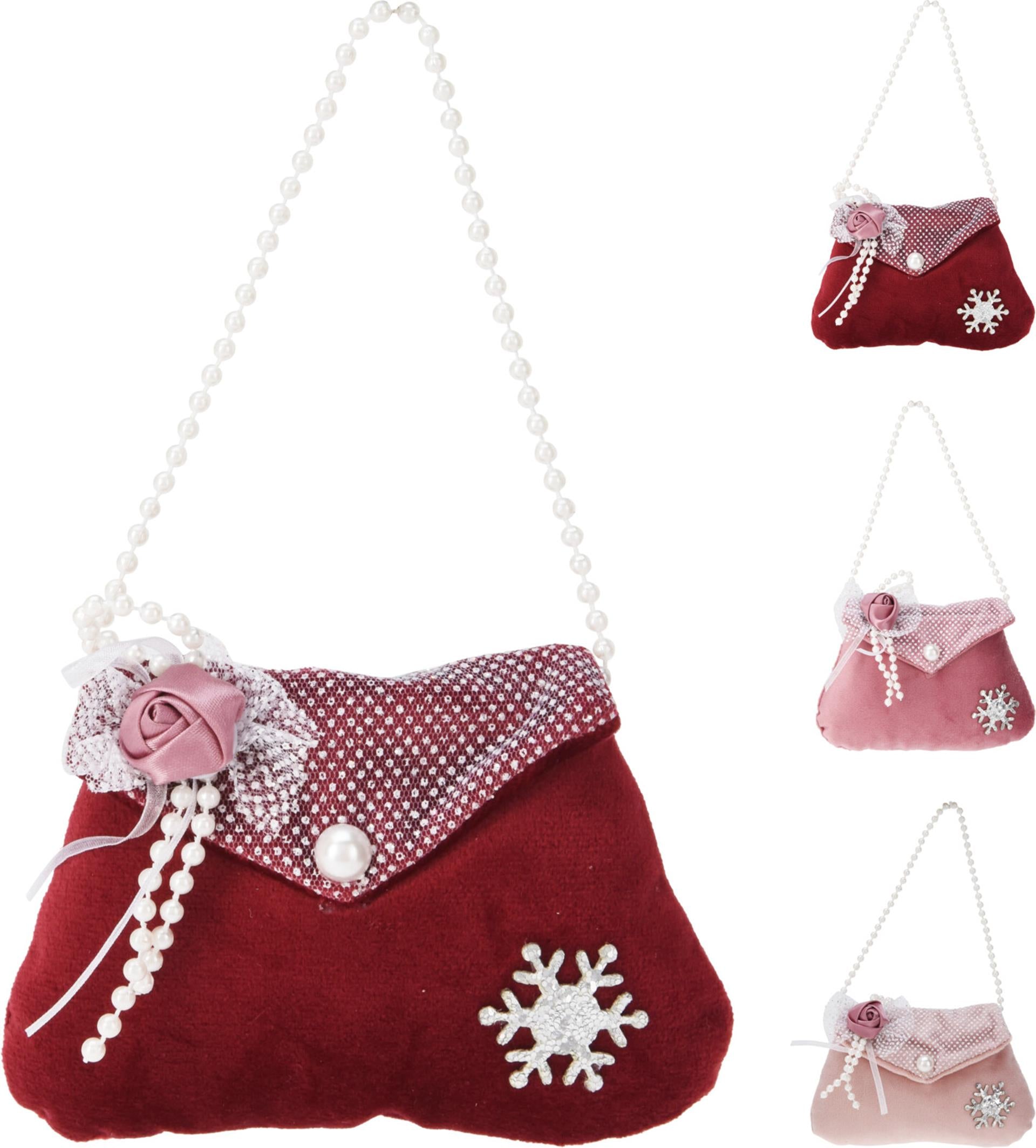 Home Styling Weihnachts-Anhängertasche mit Rose und Perlen 8 cm