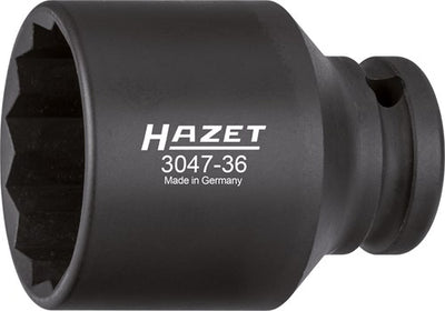 Hazet Kraft-Steckschlüssel 3047-36 1 2 Zoll (12,5 mm) Vierkant-Hohlaußen-Zwölfkant-Zugprofil SW 36 mm