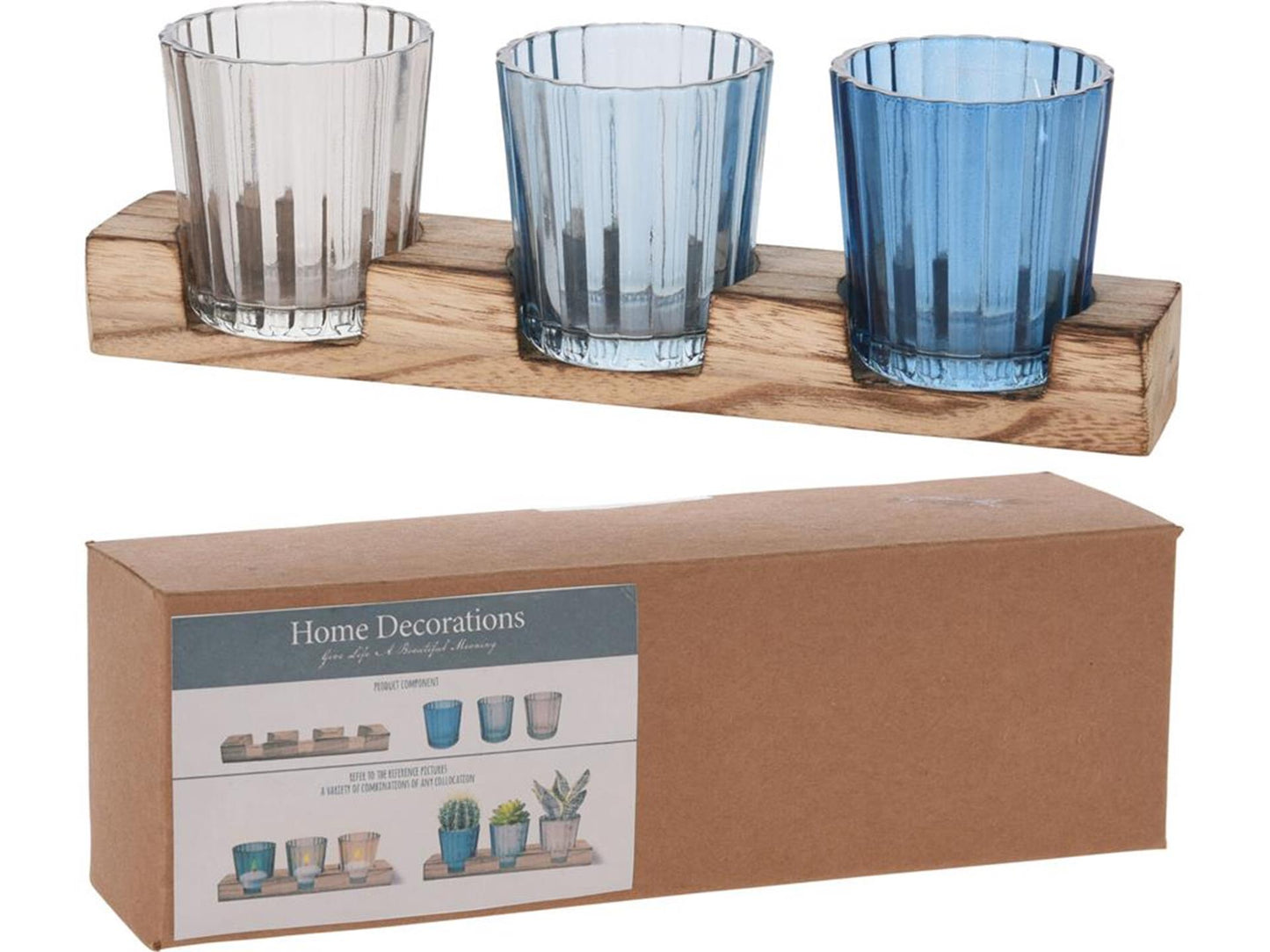 Home-Styling-Teelichthalter-Set auf Holzregal