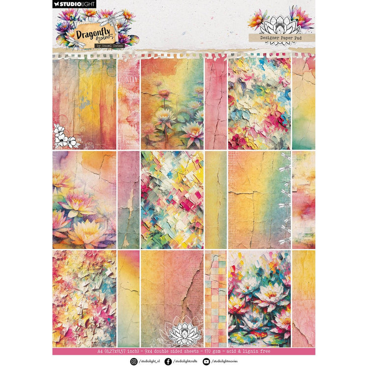 Studiolicht • Hazel Eaton Designer-Papierblock, Hintergrundpapiere, Libellenträume, 210 x 294 x 9 mm, 36 Blatt