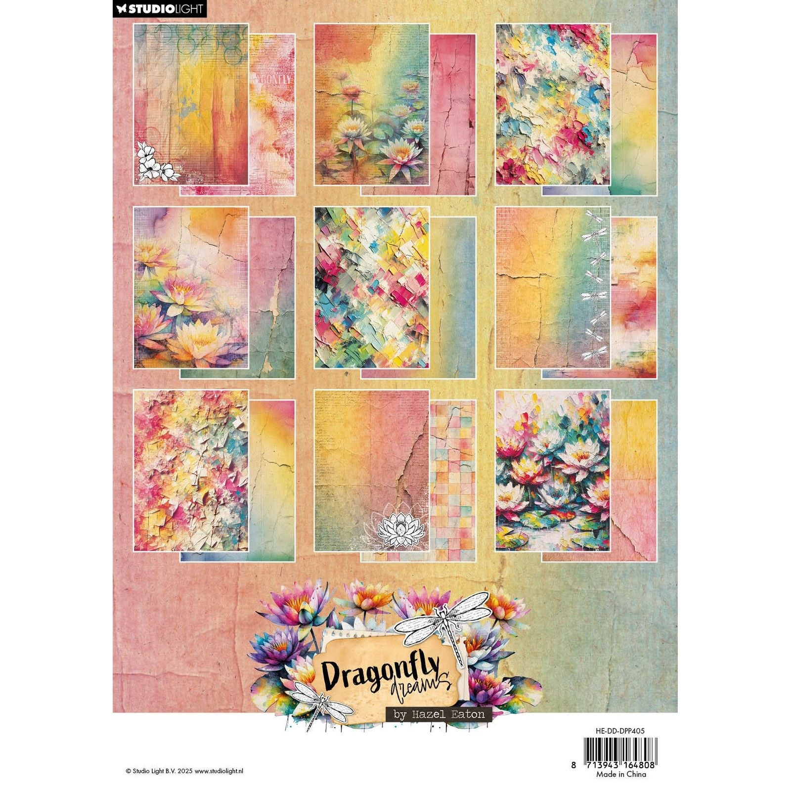 Studiolicht • Hazel Eaton Designer-Papierblock, Hintergrundpapiere, Libellenträume, 210 x 294 x 9 mm, 36 Blatt