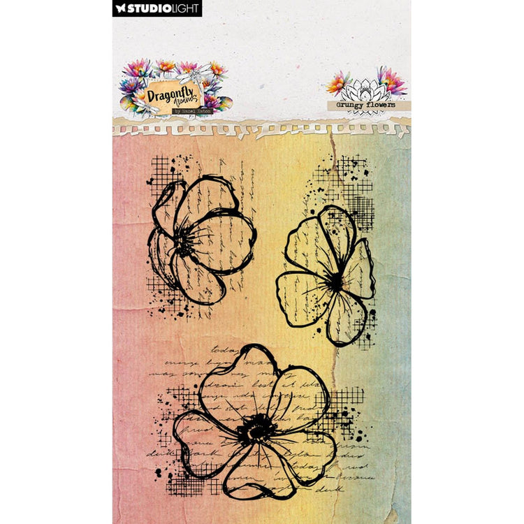 Studiolicht • Hazel Eaton Clear Stamp Grunge Flowers Libellenträume 62x93x3mm 3 Stück