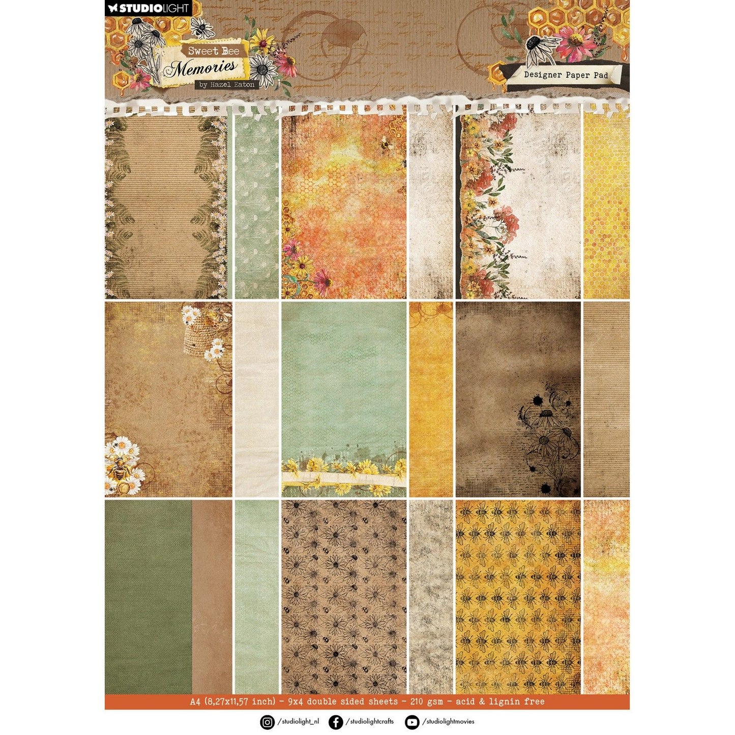 Studiolicht • süßer Bienen-Erinnerungs-Design-Papierblock-Hintergrund