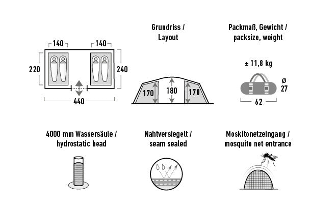 High Peak - High Peak - Family Tent Tauris 4,0 4 - 440 cm dunkelgrau