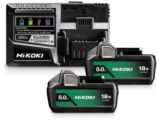 Hikoki-Booster-Pack – 2 x 18 V 5,0 Ah-Akku bsl1850ma + Ladegerät uc18ysl3 – uc18ysl3wkz