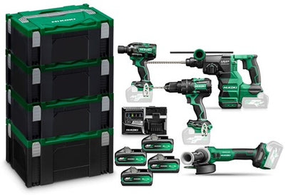 Hikoki kc36h4a-mvb4 | Multivolt-Batterie-Kombinationsset 36 V DV36DC + WR36DH + DH3628DA + G3613DVE in HSC-Gehäusen (4 x 4,0 Ah MV B-Batterie + UC18YSL3-Schnellladegerät) – KC36H4A-MVB4