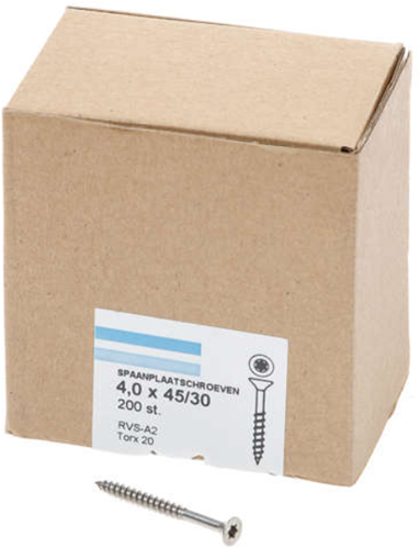 Hoenderdaal Spanplattenschraube Edelstahl-A2 Flachkopf Teilgewinde Torx TX20 4,0x45 30 | 200 Stück - 0206.30.25801