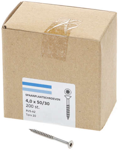 Hoenderdaal Spanplattenschraube Edelstahl-A2 Flachkopf Teilgewinde Torx TX20 4,0x50 30 | 200 Stück - 0206.30.25901
