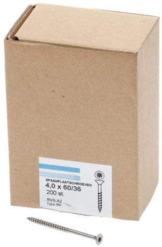 Hoenderdaal Spanplattenschraube Edelstahl-A2 Flachkopf Teilgewinde Torx TX20 4,0x70 42 | 200 Stück - 0206.30.26201