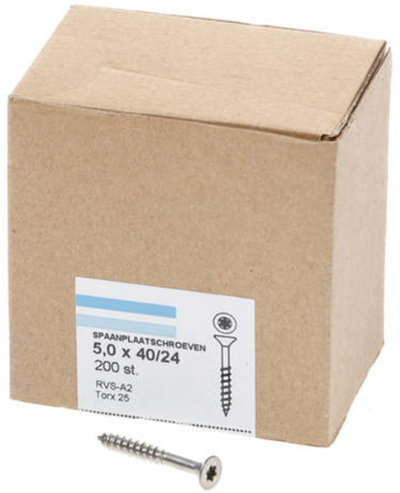 Hoenderdaal Spanplattenschraube Edelstahl-A2 Flachkopf Teilgewinde Torx Tx25 5,0x40 24 | 200 Stück - 0206.30.41601