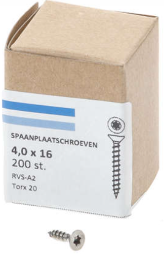 Hoenderdaal Spanplattenschraube Edelstahl-A2 Flachkopf Vollgewinde Torx TX20 4,0x16 | 200 Stück - 0206.30.24701