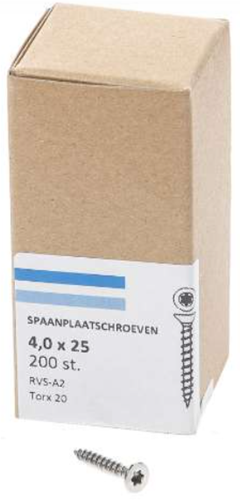 Hoenderdaal Spanplattenschraube Edelstahl-A2 Flachkopf Vollgewinde Torx Tx20 4,0x25 | 200 Stück - 0206.30.25103