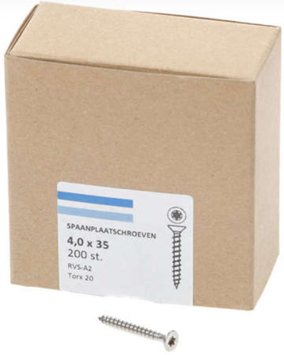 Hoenderdaal Spanplattenschraube Edelstahl-A2 Flachkopf Vollgewinde Torx TX20 4,0x35 | 200 Stück - 0206.30.25403