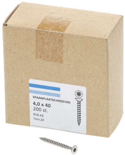Hoenderdaal Spanplattenschraube Edelstahl-A2 Flachkopf Vollgewinde Torx Tx20 4,0x40 | 200 Stück - 0206.30.25603