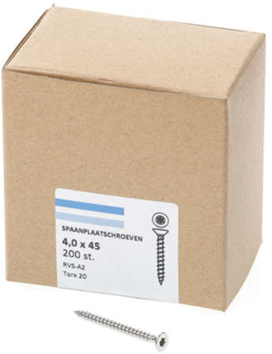 Hoenderdaal Spanplattenschraube Edelstahl-A2 Flachkopf Vollgewinde Torx Tx20 4,0x45 | 200 Stück - 0206.30.25803