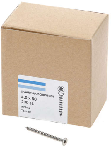 Hoenderdaal Spanplattenschraube Edelstahl-A2 Flachkopf Vollgewinde Torx Tx20 4,0x50 | 200 Stück - 0206.30.25903
