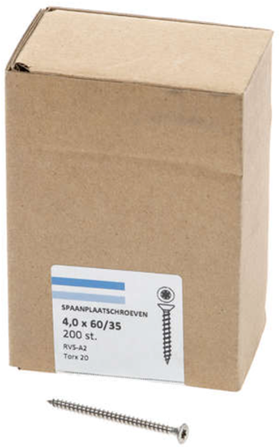 Hoenderdaal Spanplattenschraube Edelstahl-A2 Flachkopf Vollgewinde Torx Tx20 4,0x60 | 200 Stück - 0206.30.26003