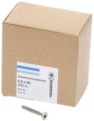 Hoenderdaal Spanplattenschraube Edelstahl-A2 Flachkopf Vollgewinde Torx Tx25 5,0x40 | 200 Stück - 0206.30.41603