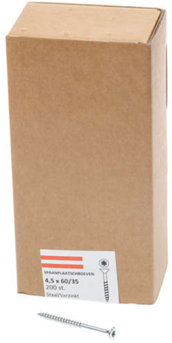 Hoenderdaal Spanplattenschraube verzinkt Flachkopf Teilgewinde Torx TX25 4,5x60 35 | 200 Stück - 0206.01.34001