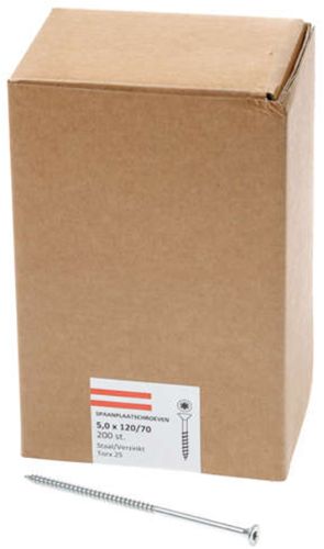 Hoenderdaal Spanplattenschraube verzinkt Flachkopf Teilgewinde Torx TX25 5,0x120 70 | 200 Stück - 0206.01.42801