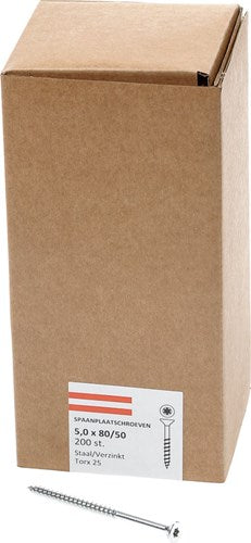 Hoenderdaal Spanplattenschraube verzinkt Flachkopf Teilgewinde Torx TX25 5,0x80 50 | 200 Stück - 0206.01.42401