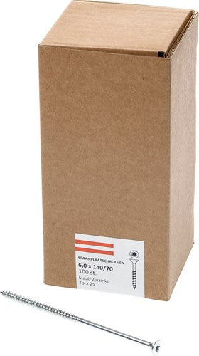 Hoenderdaal Spanplattenschraube verzinkt Flachkopf Teilgewinde Torx TX25 6,0x140 70 | 100 Stück - 0206.01.51001