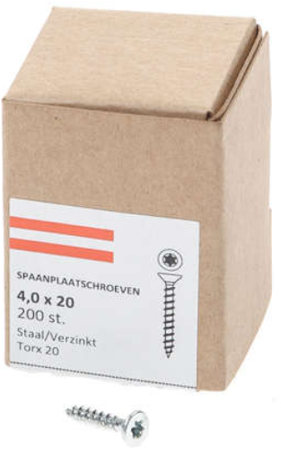 Hoenderdaal Spanplattenschraube verzinkt Flachkopf Vollgewinde Torx TX20 4,0x20 | 200 Stück - 0206.01.25001