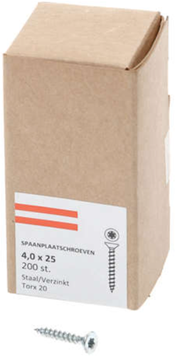 Hoenderdaal Spanplattenschraube verzinkt Flachkopf Vollgewinde Torx TX20 4,0x25 | 200 Stück - 0206.01.25101